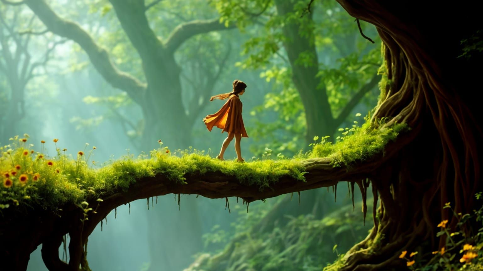 Majestic Forest Walkway in Golden Light