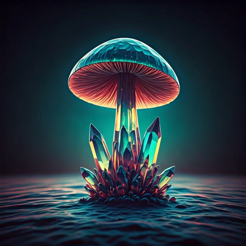 Crystalline Mushroom in Emerald and Sapphire Light