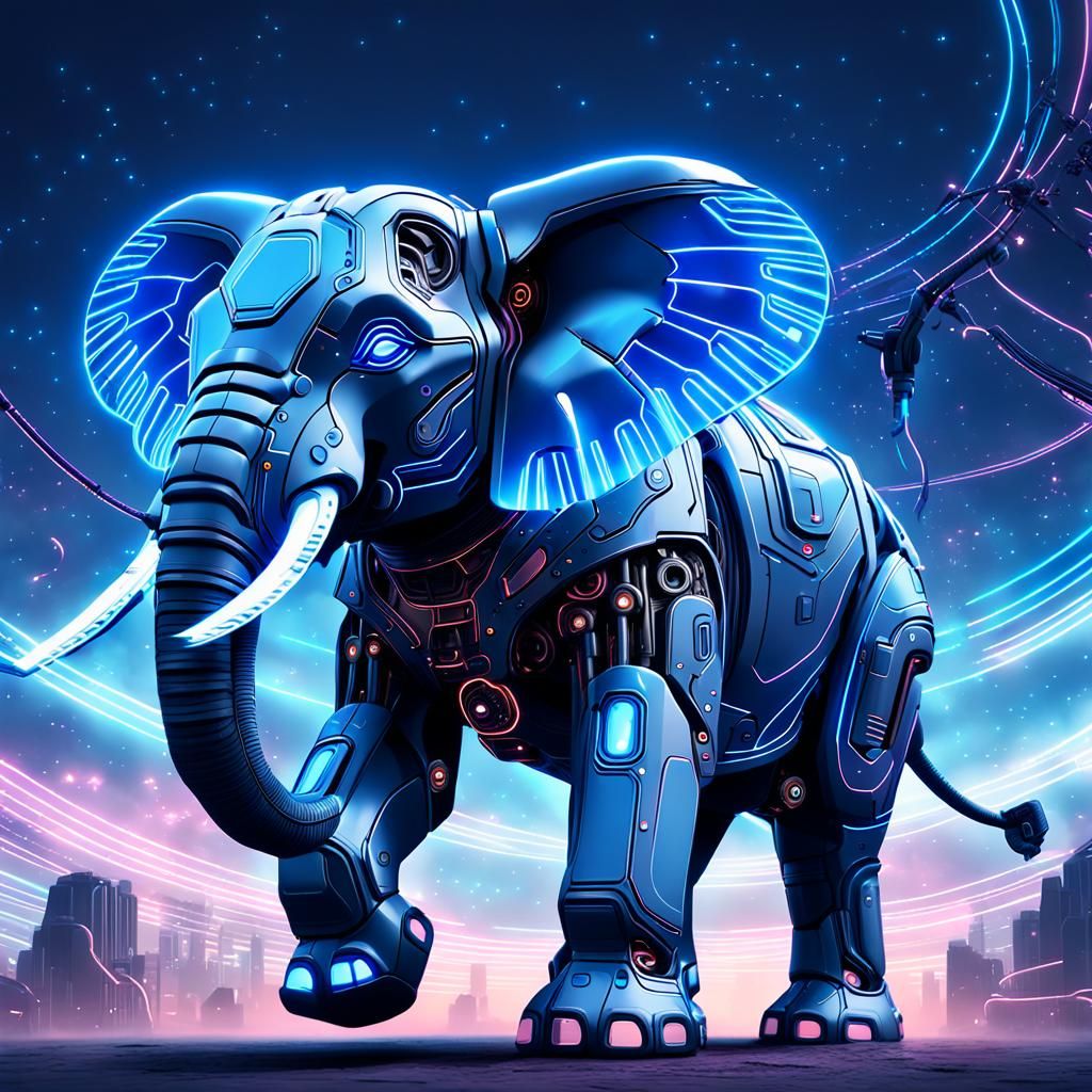 Blue Elephant Mecha in Biomechanical Sci-Fi Style