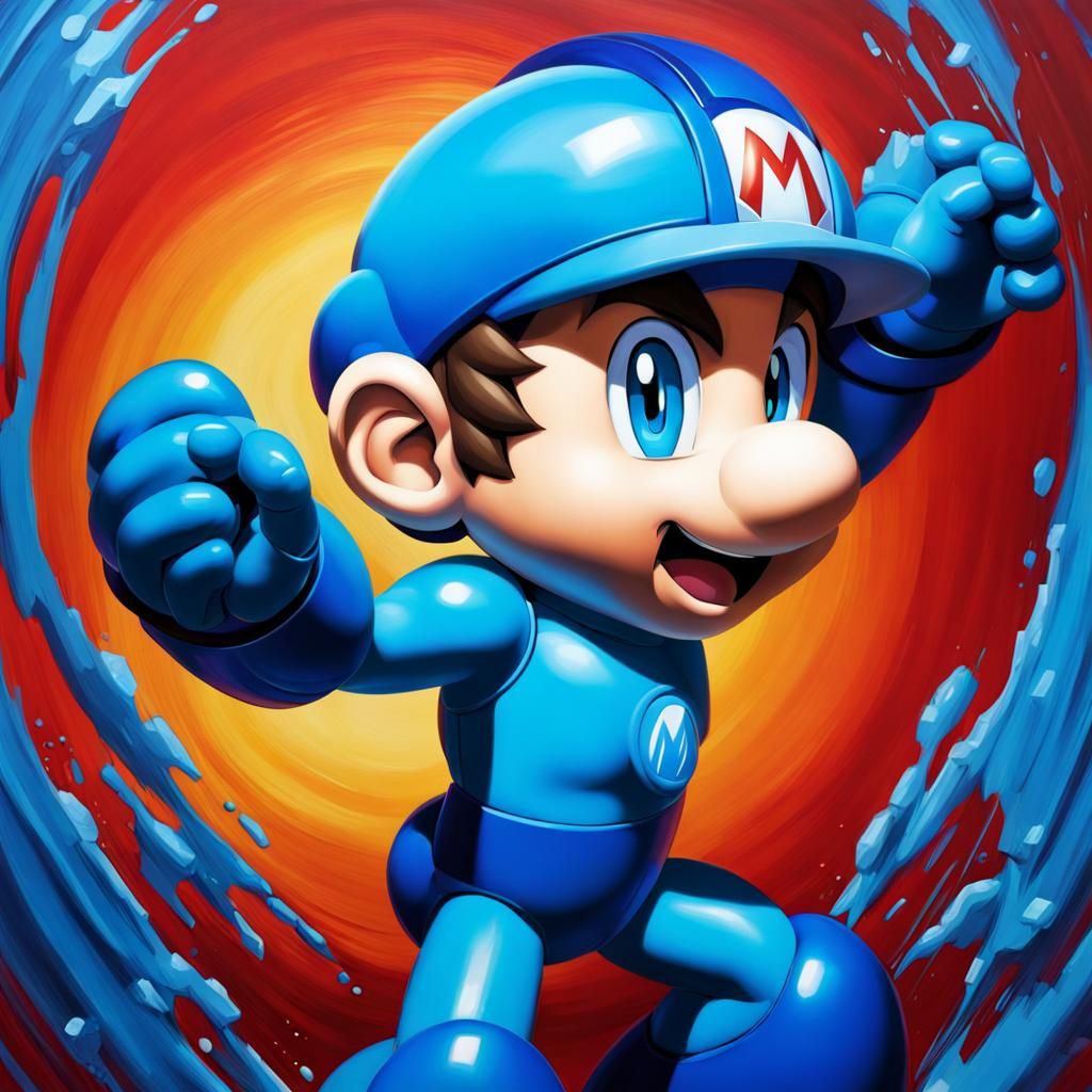 Mega Man Paints Mario: Hyperrealistic Splash Art