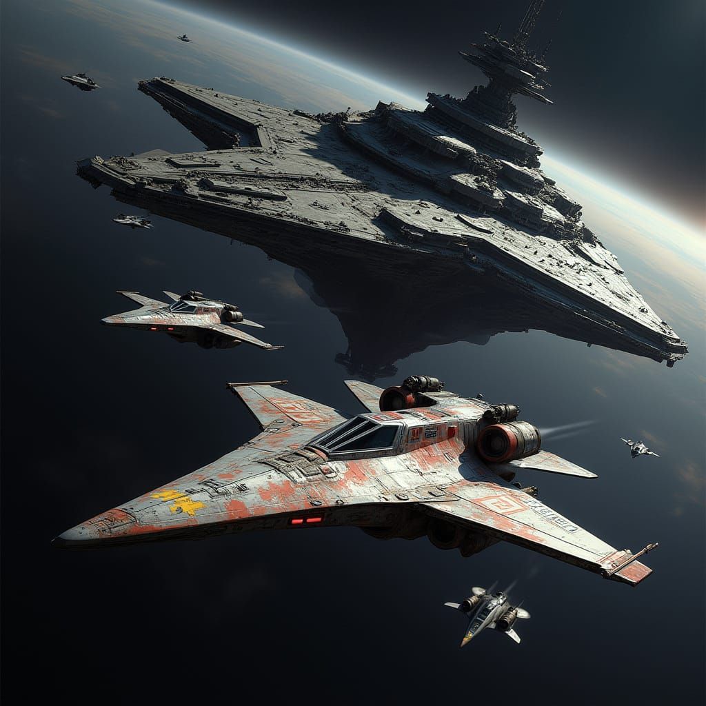 Fighter Ships Fleeing a Battle Station in Space