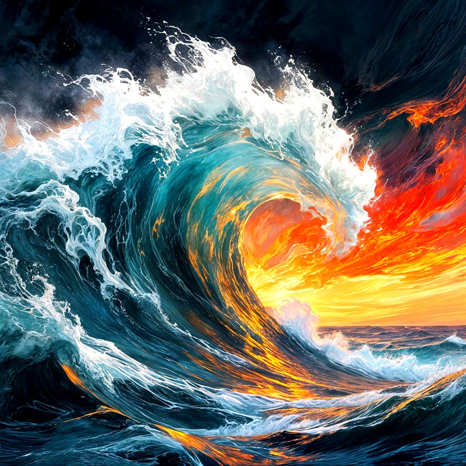 Dynamic Ocean Wave in Painterly Ink Wash Style