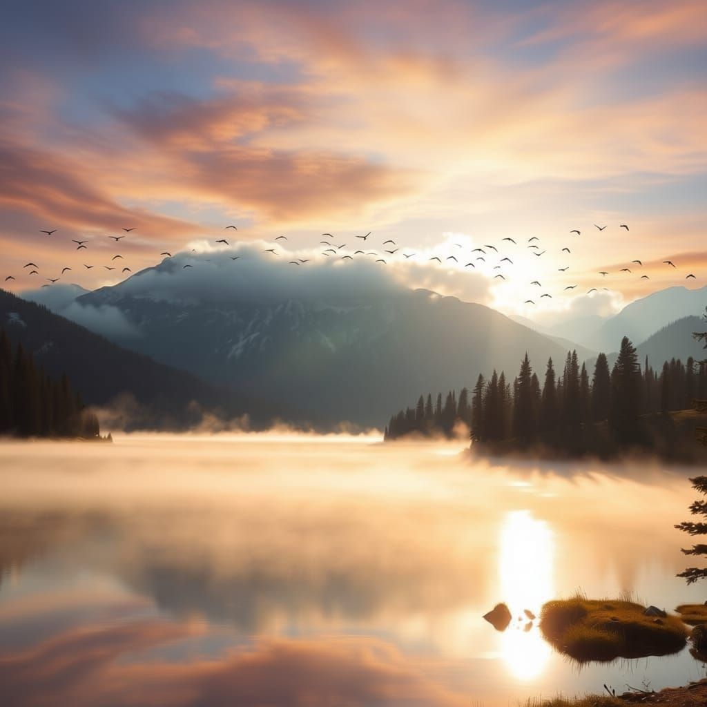 Sunrise over lake ... enhanced version