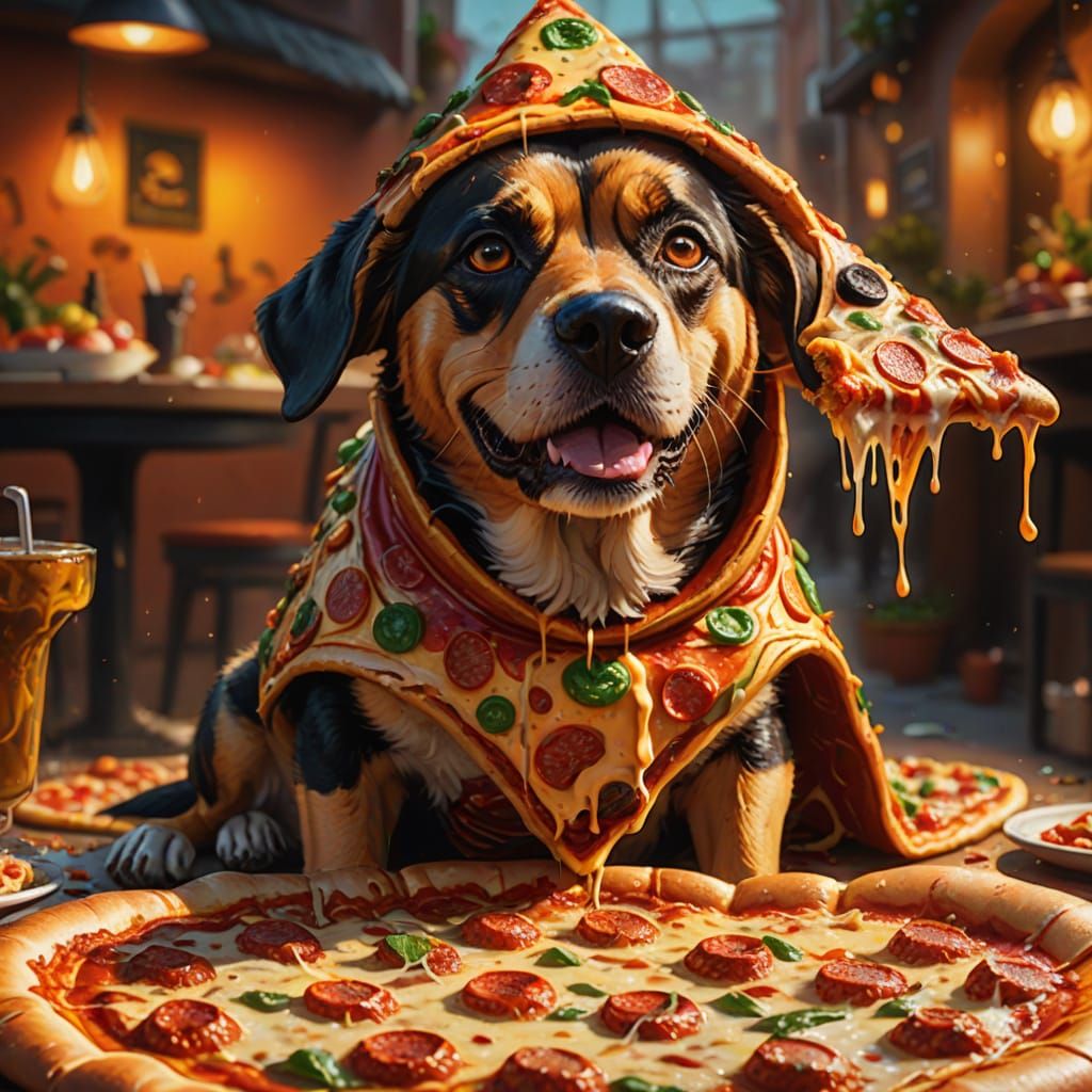 Dog in Pizza Costume: Fantasy Oil Painting