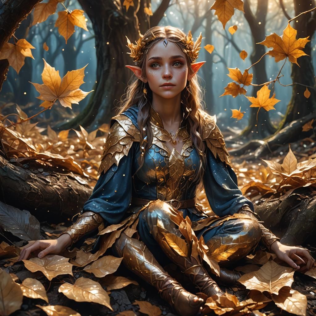 Sparkling Autumn Elf in Enchanted Forest: Fantasy Art