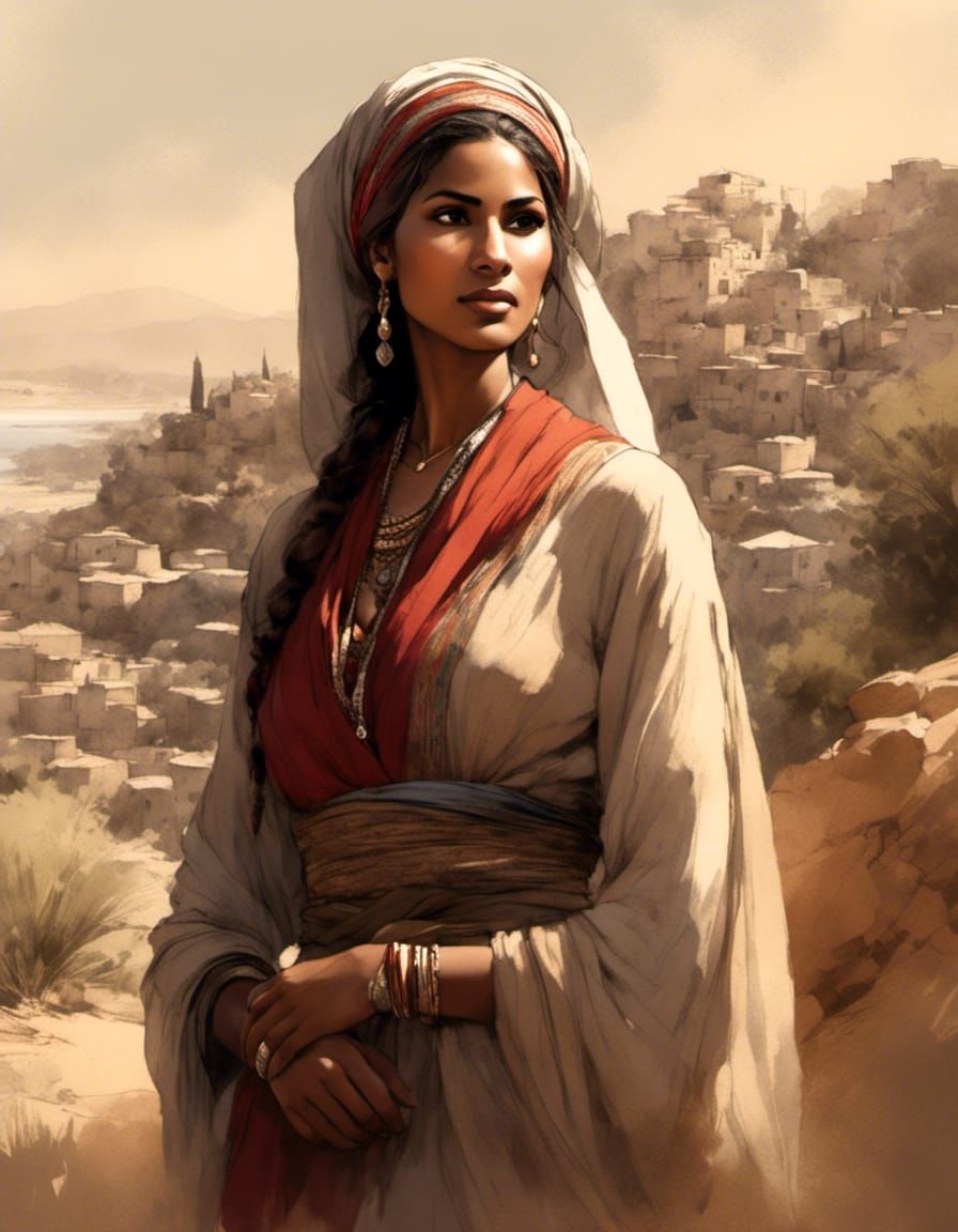 Palestinian Woman Portrait in Arab Modern Art Style