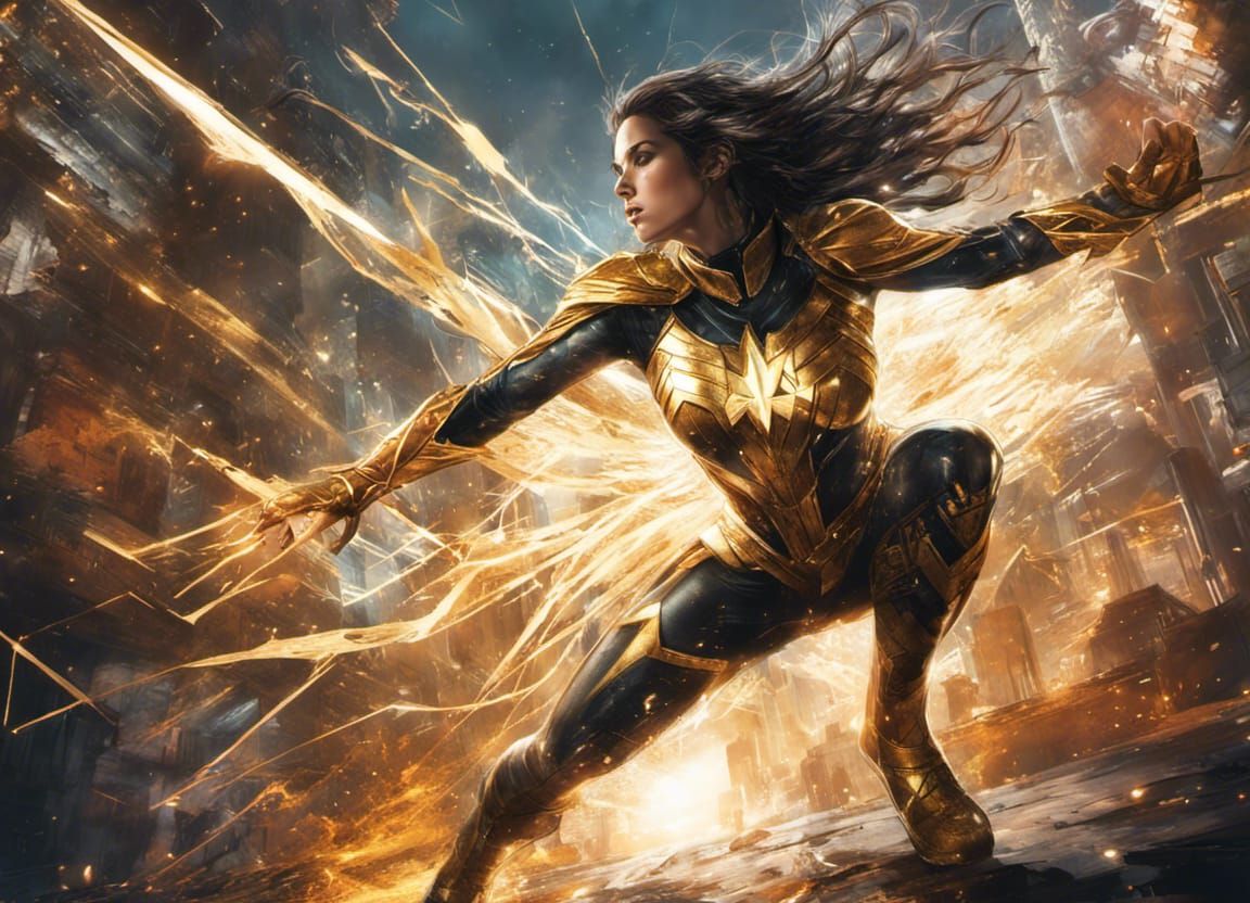 Female Superhero Energy Blast in Modern City