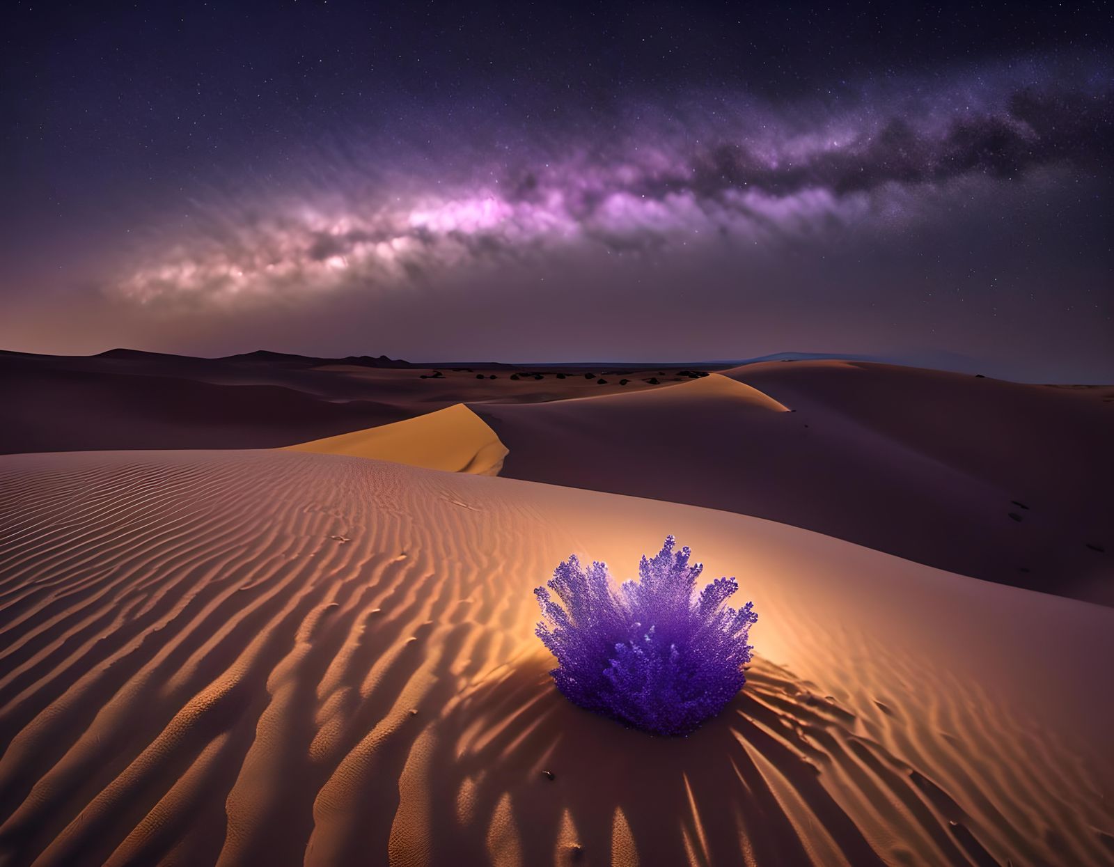 Lavender Crystal Emerges in Starry Desert Night