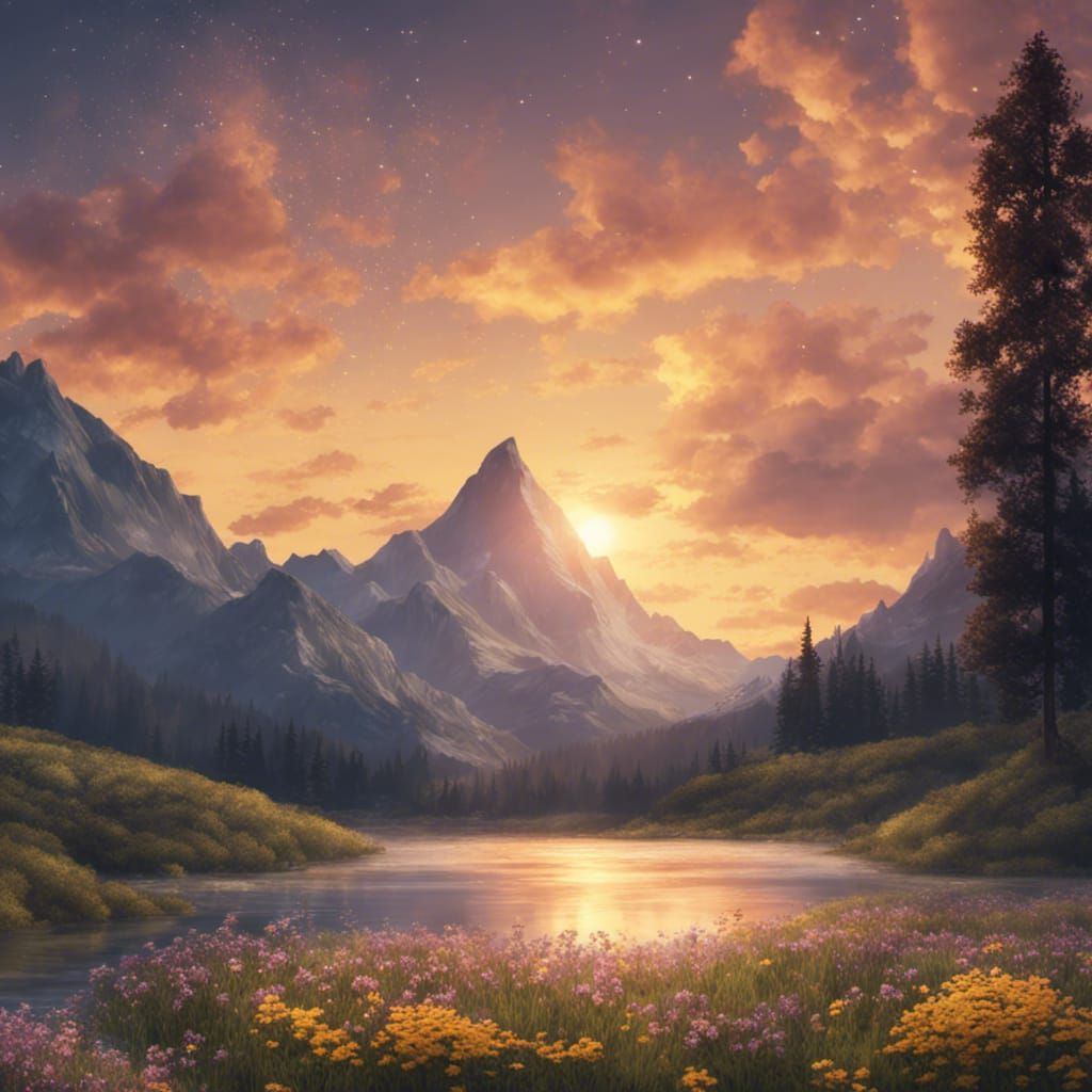 Scenic Mountain Landscape with Golden Sunset in 4K