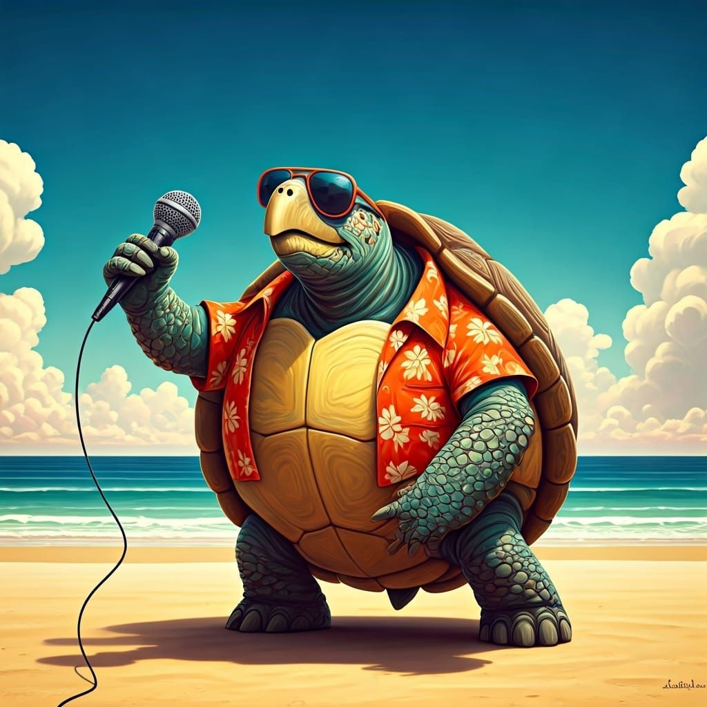 Singing Turtle on a Sunny Beach