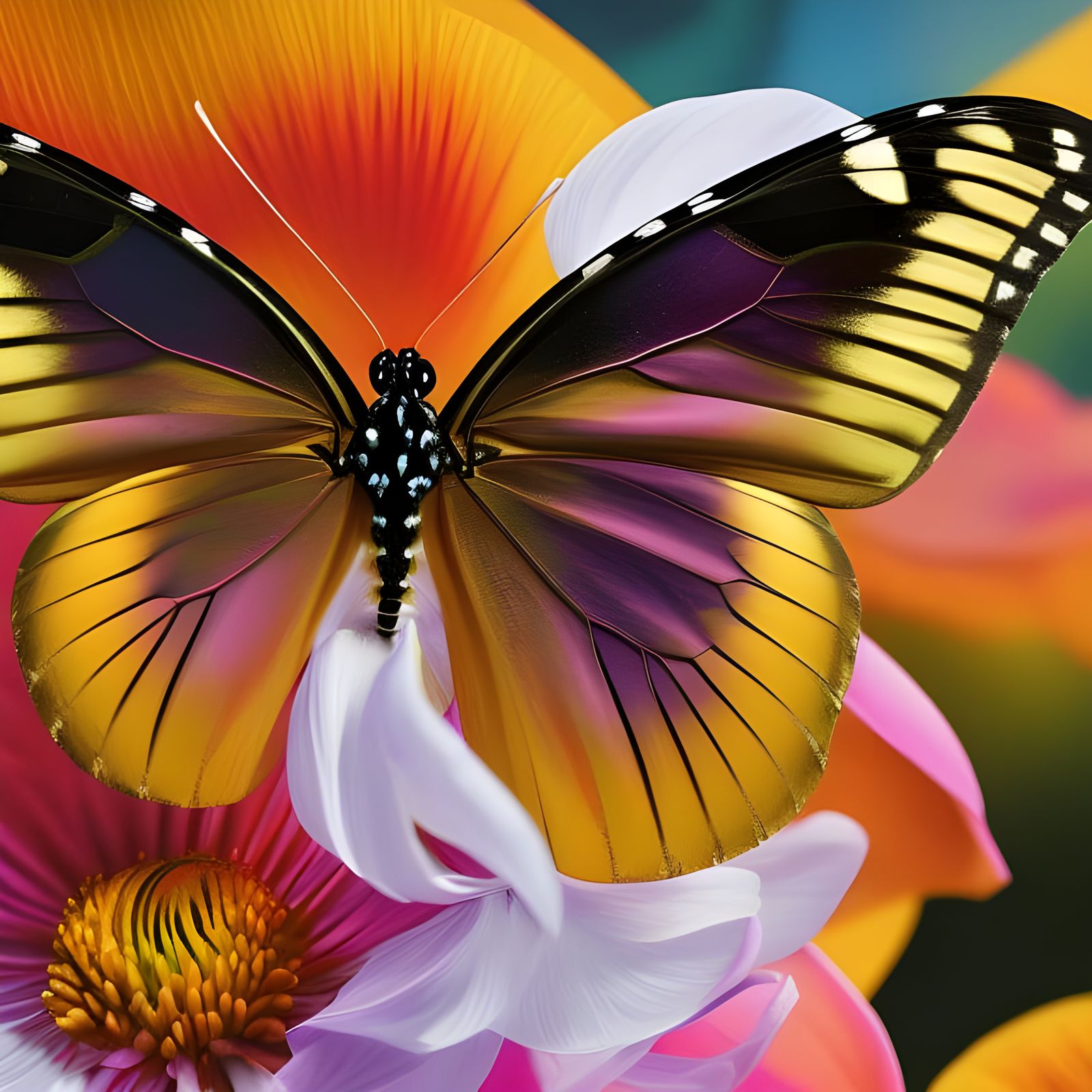 Radiant Woman in Butterfly Costume, Photorealistic Art