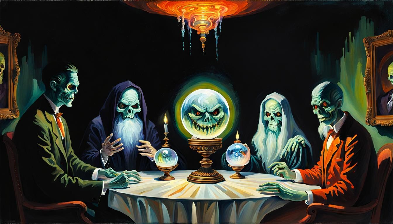 Eerie Seance: Crystal Ball and Ghostly Light