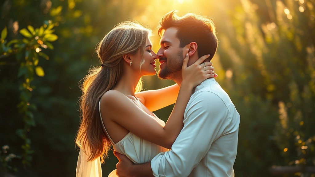 Ethereal Kiss: Love in a Sunlit Garden
