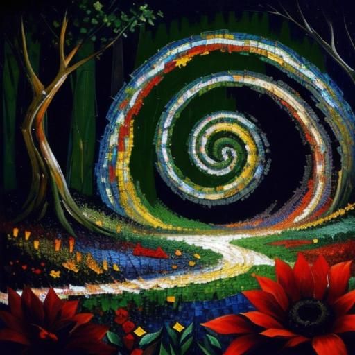 Vibrant Mosaic Patchwork in Expressionist Style