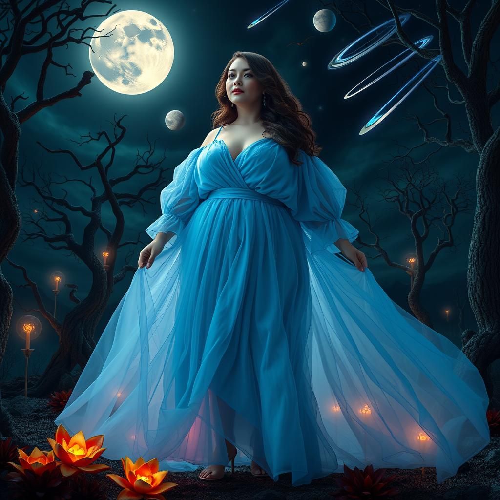 plus-sized, curvy woman with a soft, cuddly appearance, in a...