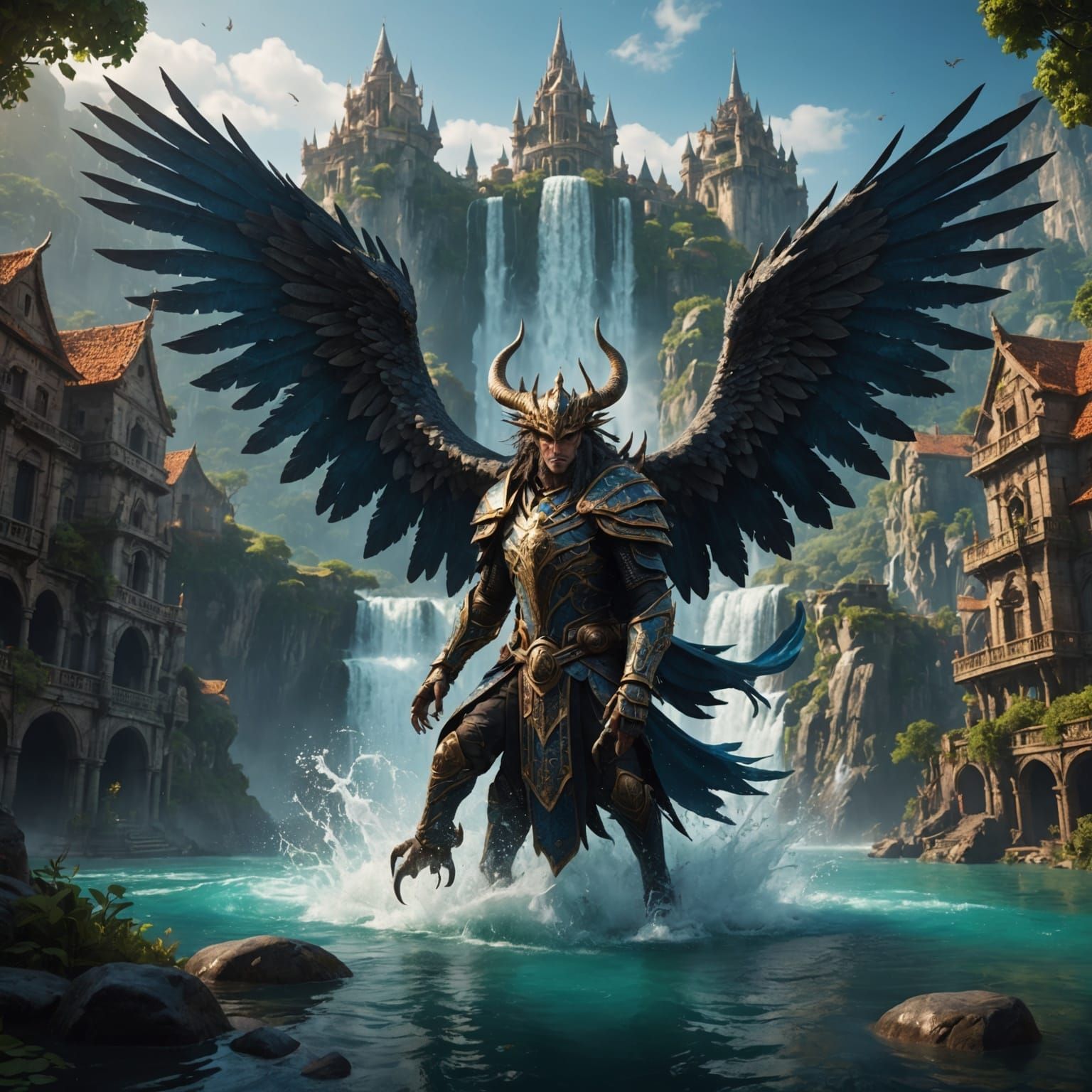 Eagle Escaping Predator in Detailed Matte Painting