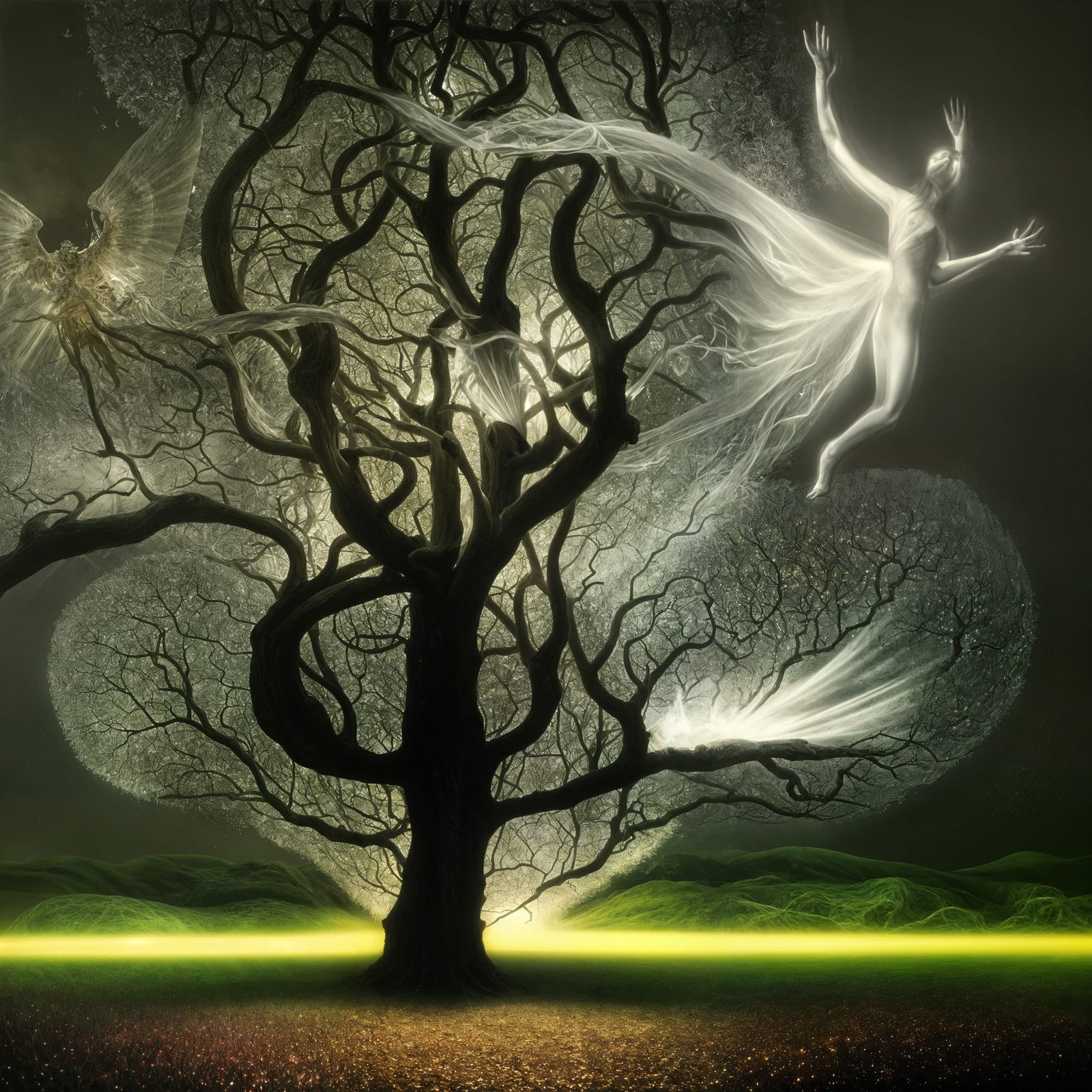 Surreal Dreamscape with Magical Particles and Radiant Light