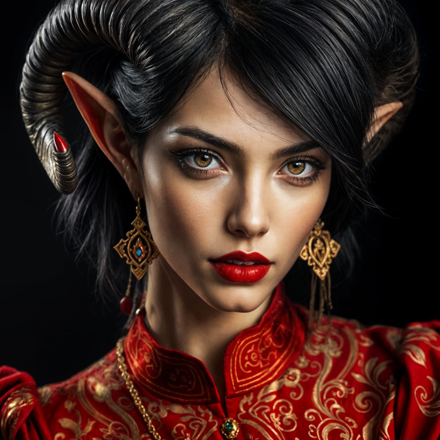 Fiery Dark Elf Portrait in Digital Art Style