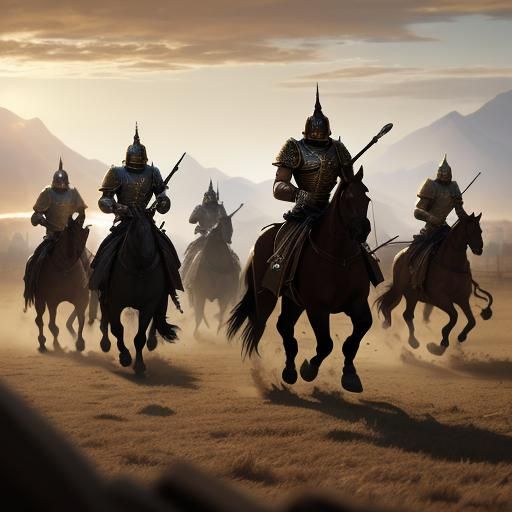 Epic Assyrian Cavalry Battle in Golden Hour Cavalry Charge