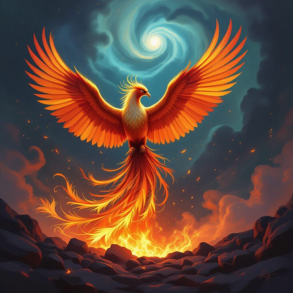 Majestic Phoenix Rises From Cosmic Embers
