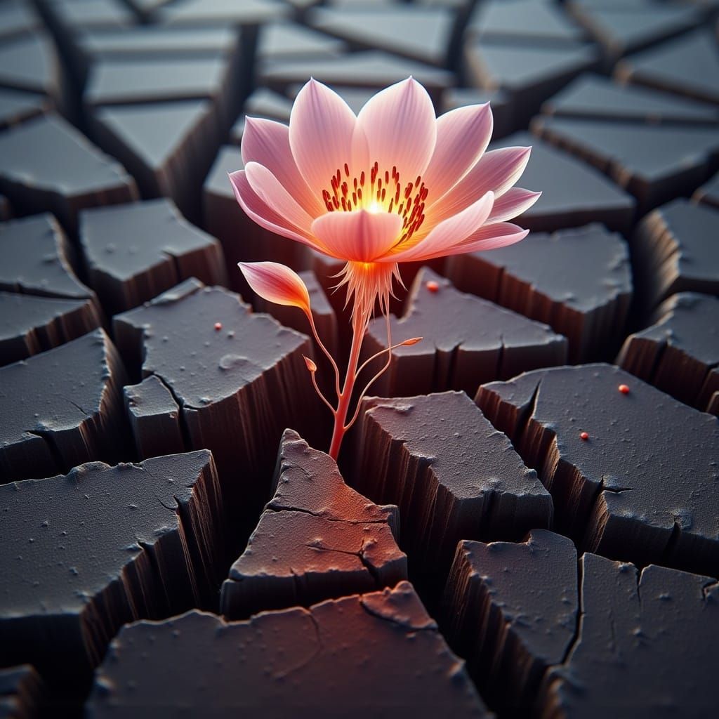 Fragile Flower Blooms Through Cracked Earth