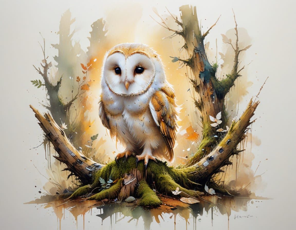 Fluffy Barn Owl Chick in Golden Hour Light