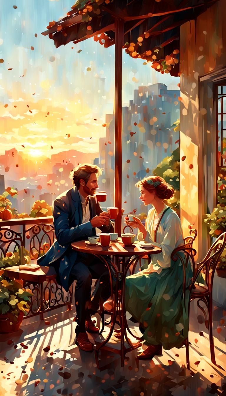 Couple Enjoying Morning Coffee: Hyperdetailed Artstation Por...