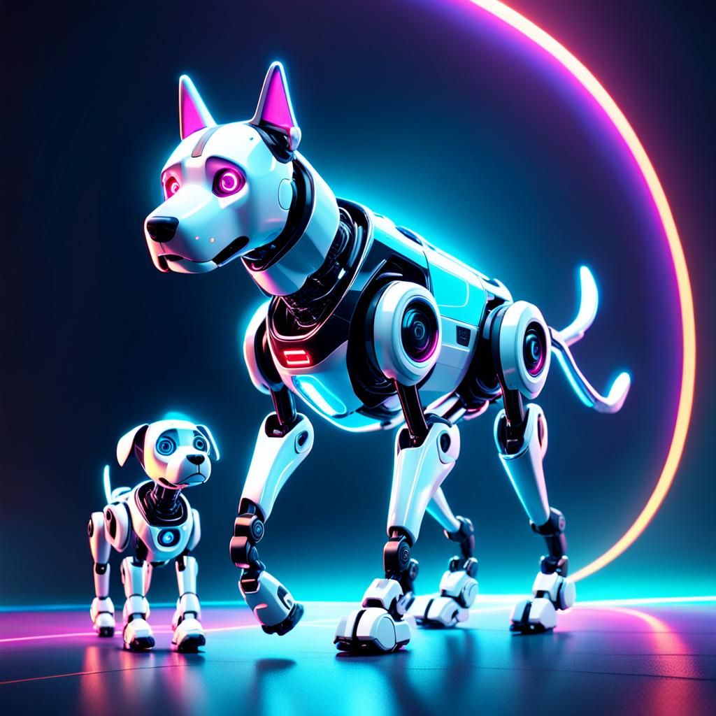 Robot Walks Dog in Pixar Style