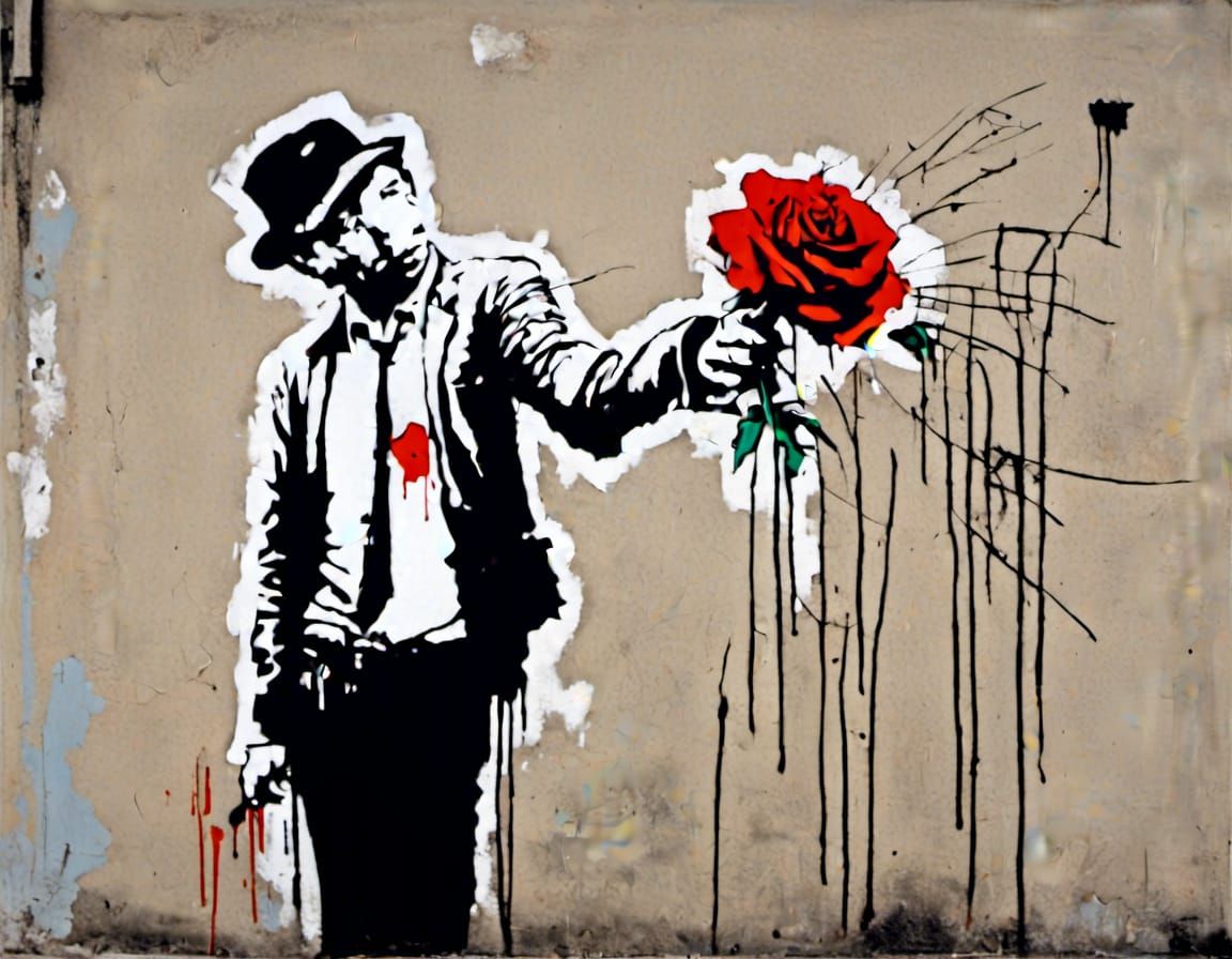 Neo-Expressionist Self-Portrait with Rose