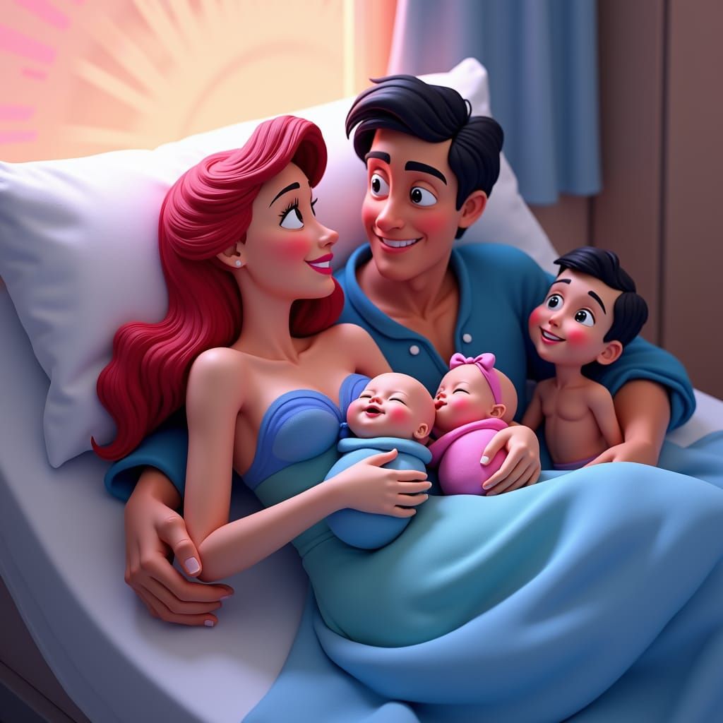 Ariel and Eric Welcome Twins: 3D Digital Art
