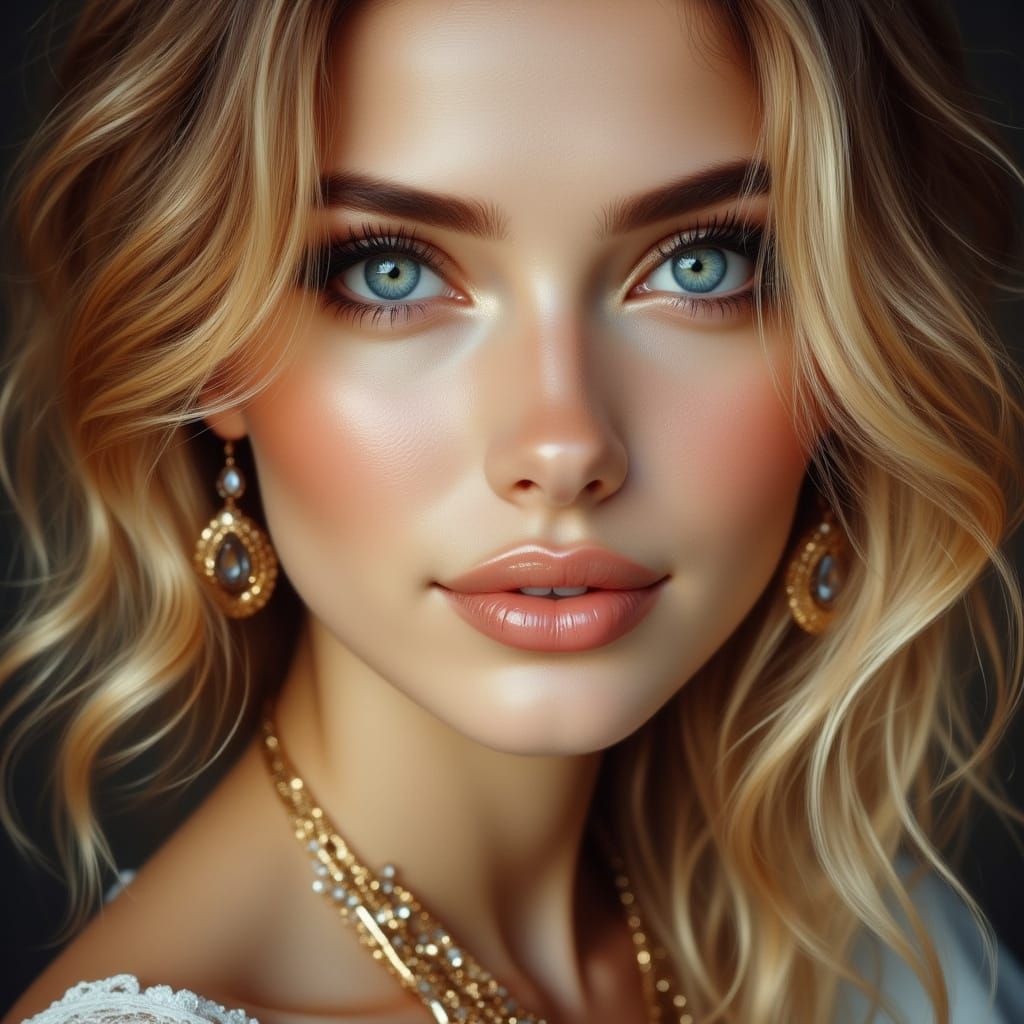 Elegant Blonde Woman Portrait with Delicate Jewelry