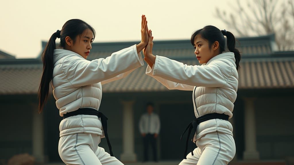 Kung Fu Fight Between Two Women in Cinematic Style