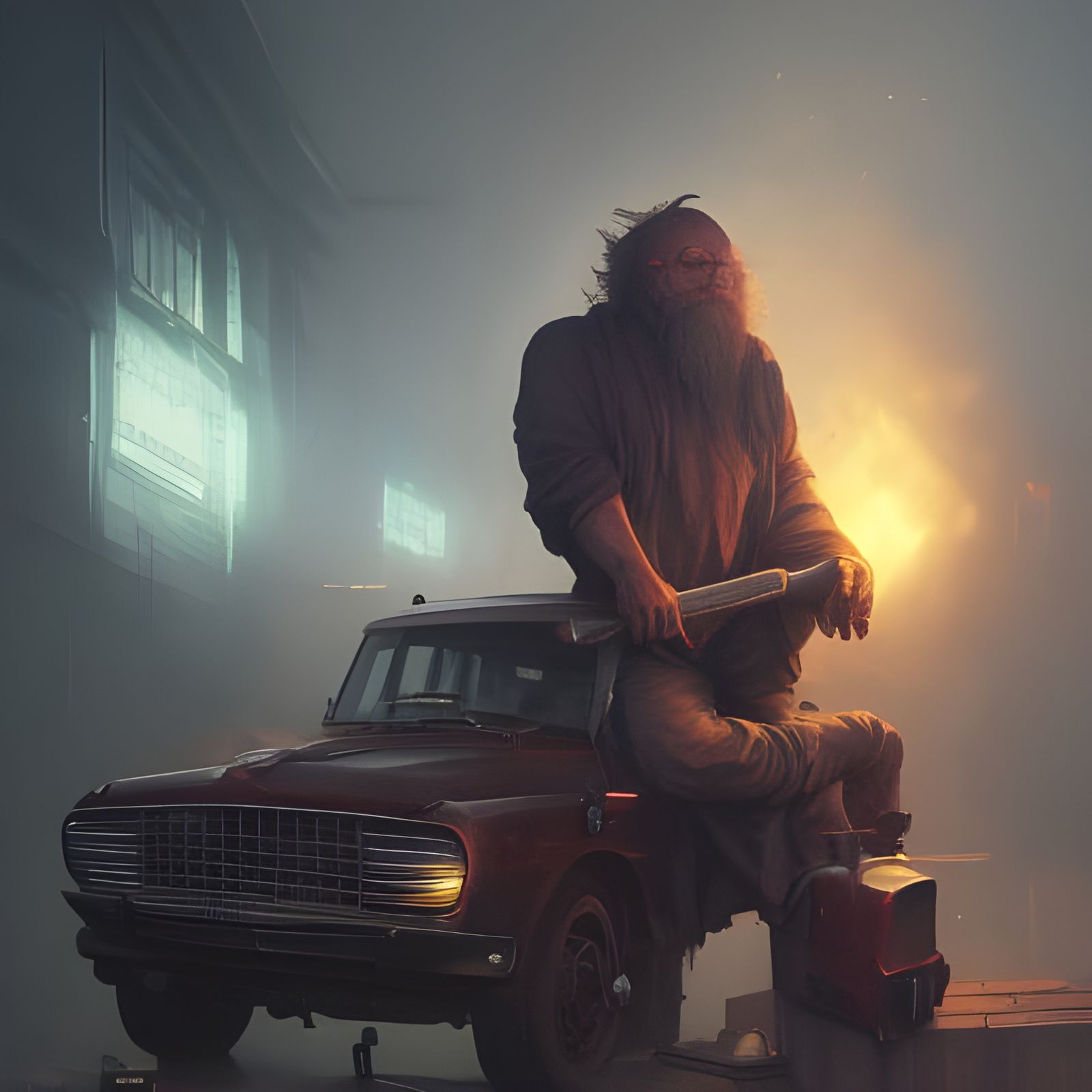 Auto Mechanic Wizard in Dark Fantasy Style