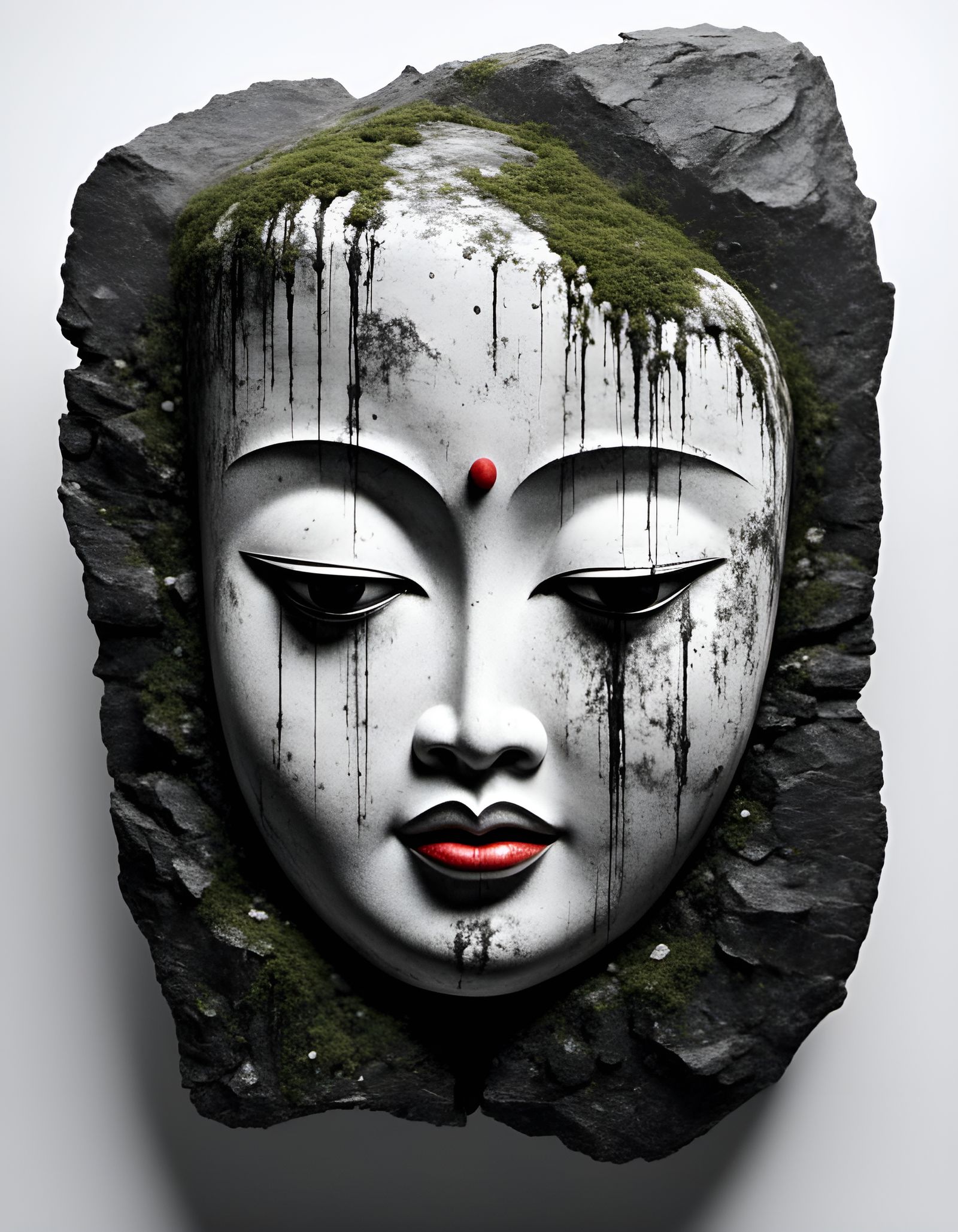 Monochrome Stone Faces: Geisha and Man