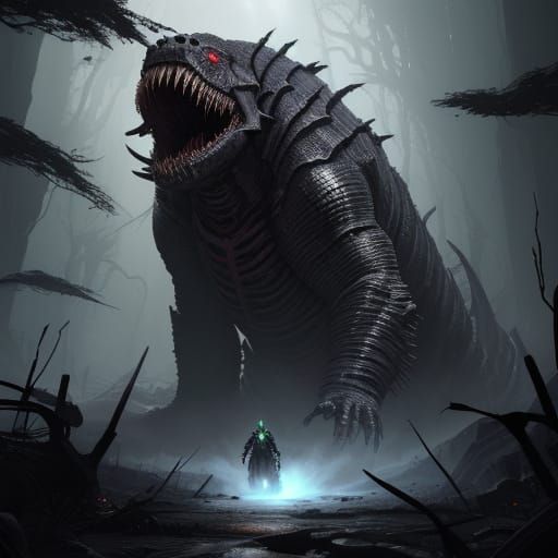 Colossal Shadow Worm Emerges from the Abyss