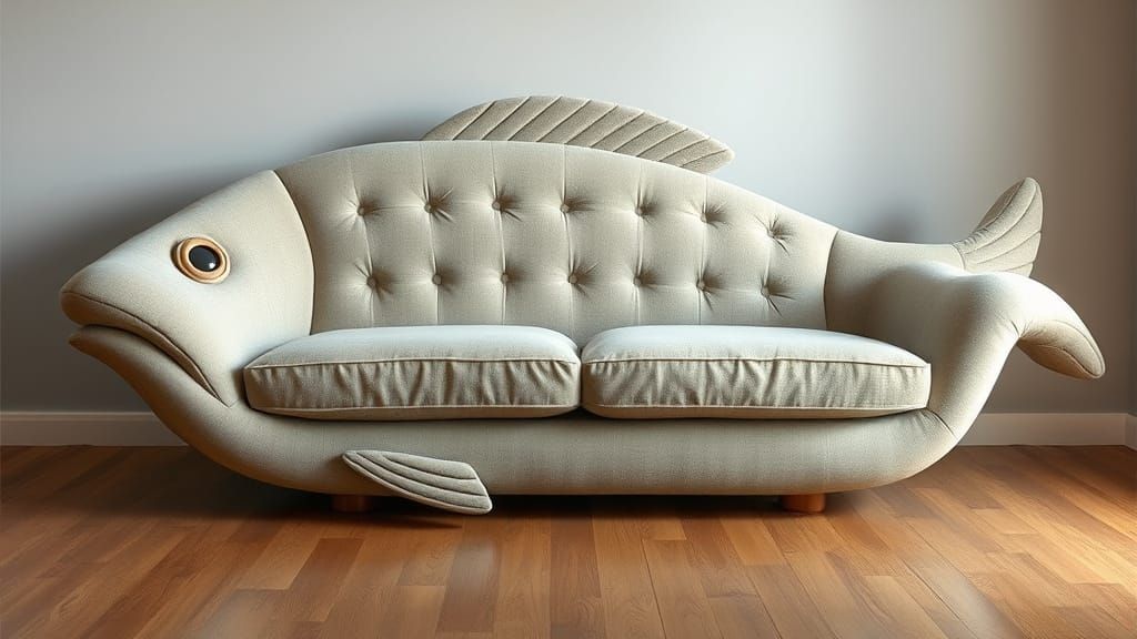 Abstract Post-Modern Fish-Shaped Couch