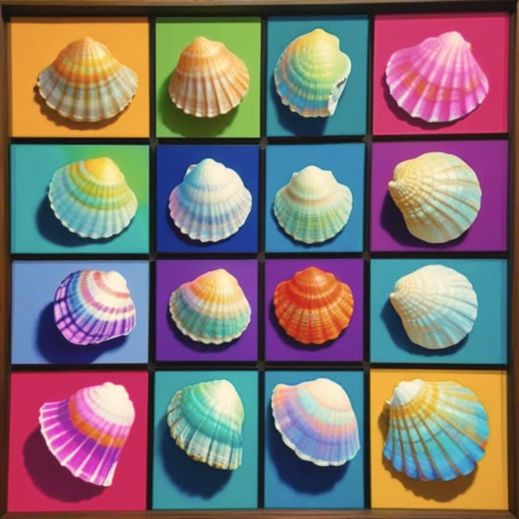 Neon Seashells Silkscreen in Warhol Style
