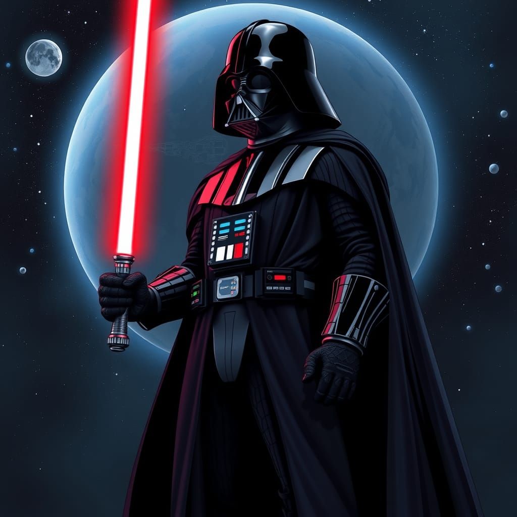 Darth Vader in Cyberpunk Galactic Scene