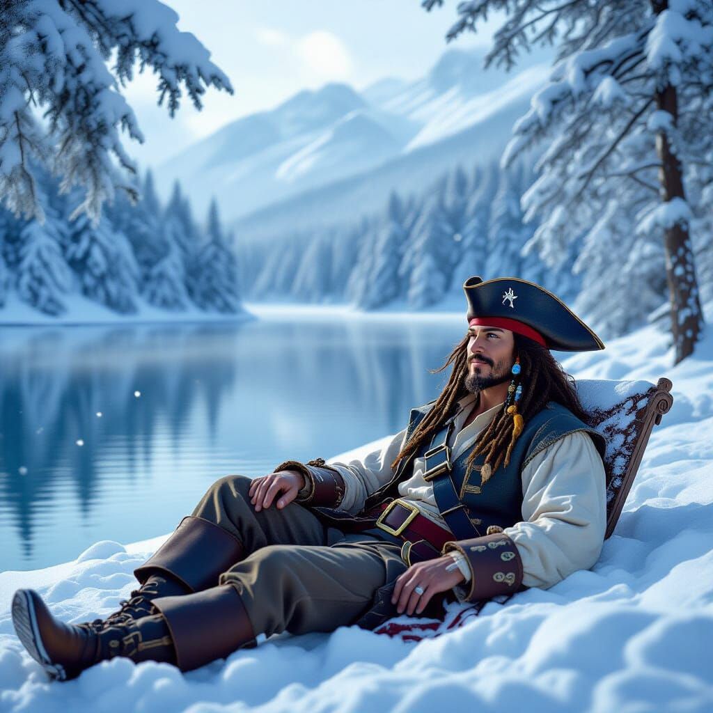 Jack Sparrow's Winter Getaway at Snowy Canadian Lake