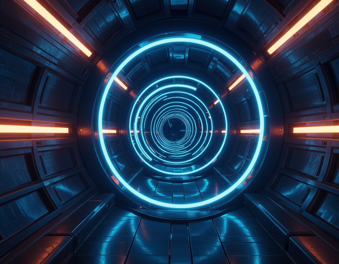 Futuristic 3D Tunnel with Glowing Rings
