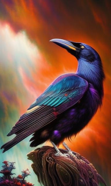 Celestial Crow Portrait in Inkpunk Style