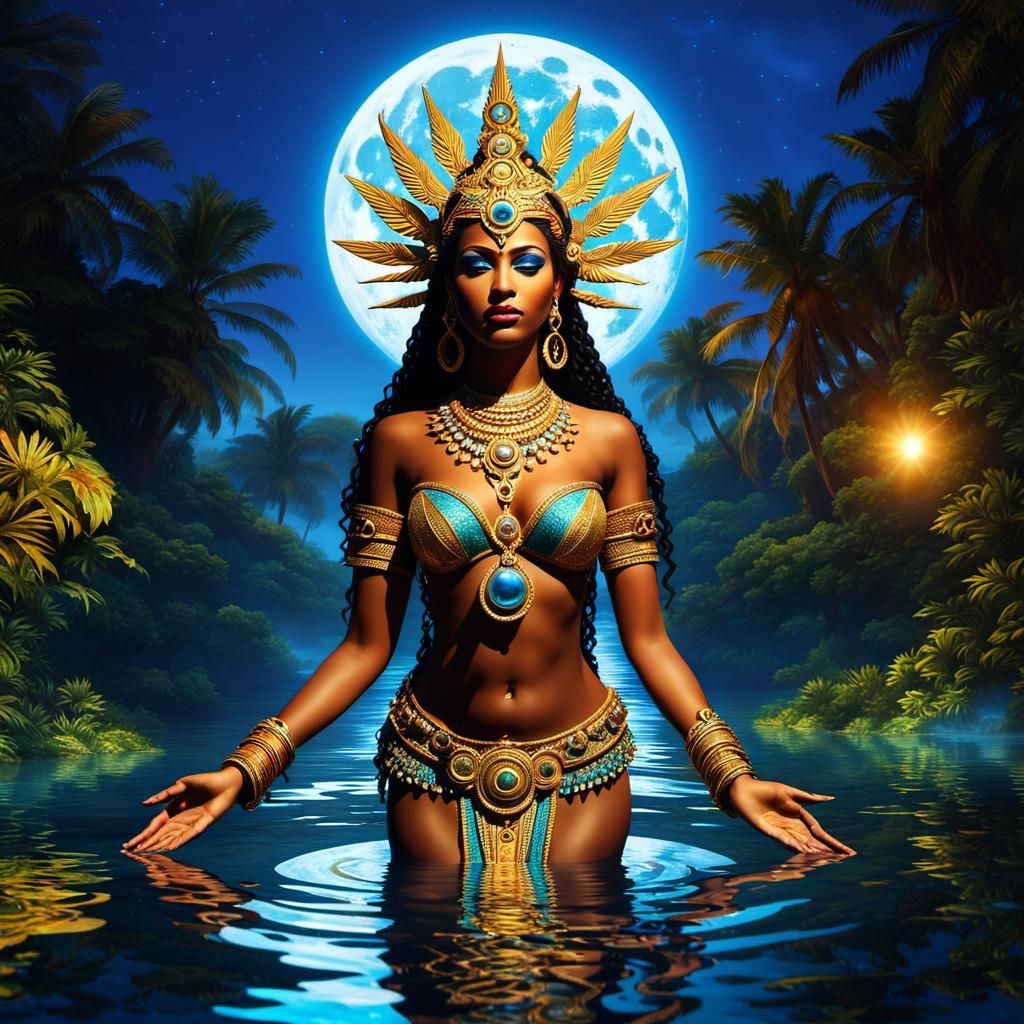 Goddess Yemaya in a Hyperrealistic Psychedelic Style