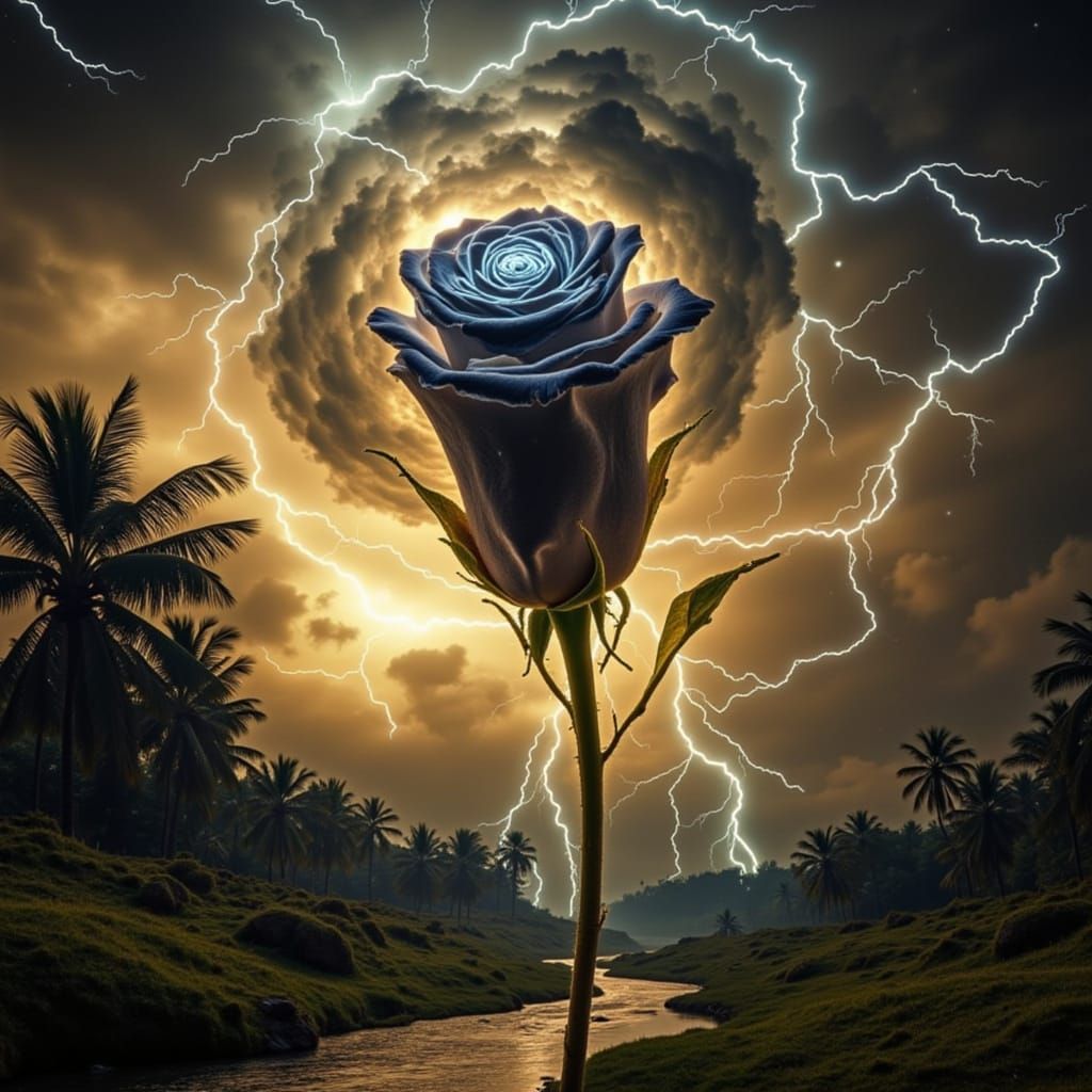 Cosmic Rose of Chaos with Yin Yang and Lightning