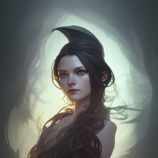 Detailed Phantom Witch Portrait in Art Nouveau Style