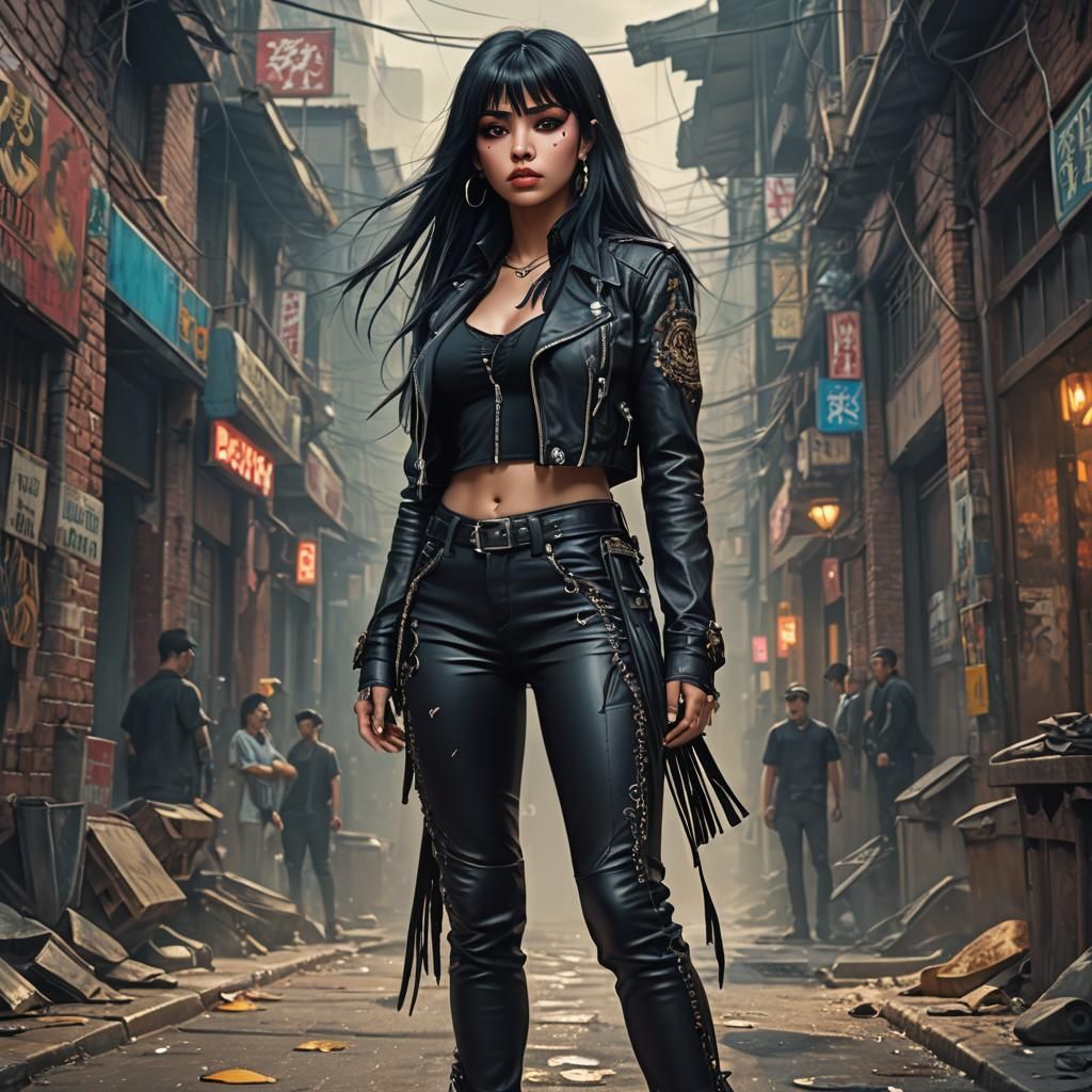 Portrait of Woman with Black Hair in Matte Painting Style