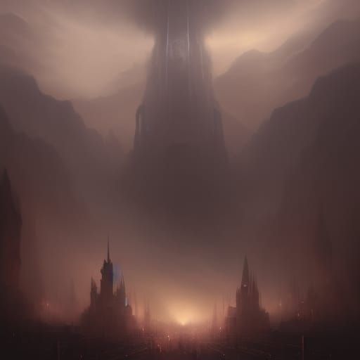 Epic Battle in Night Fog: Dark Fantasy Art