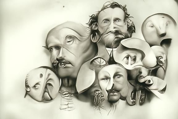 Drawing of a Man with Many Faces, Detailed Composition