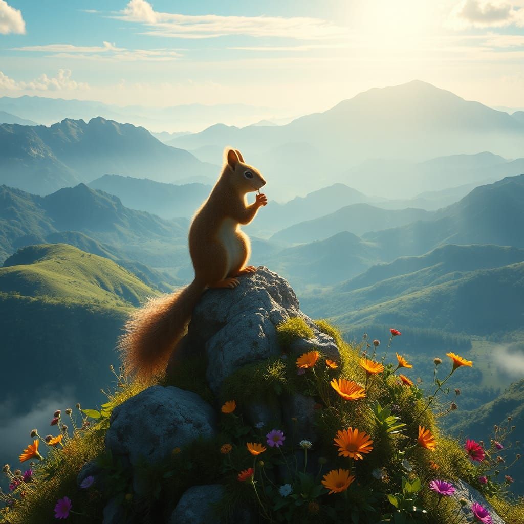 Squirrel on Mountain Peak: Fantasy Concept Art