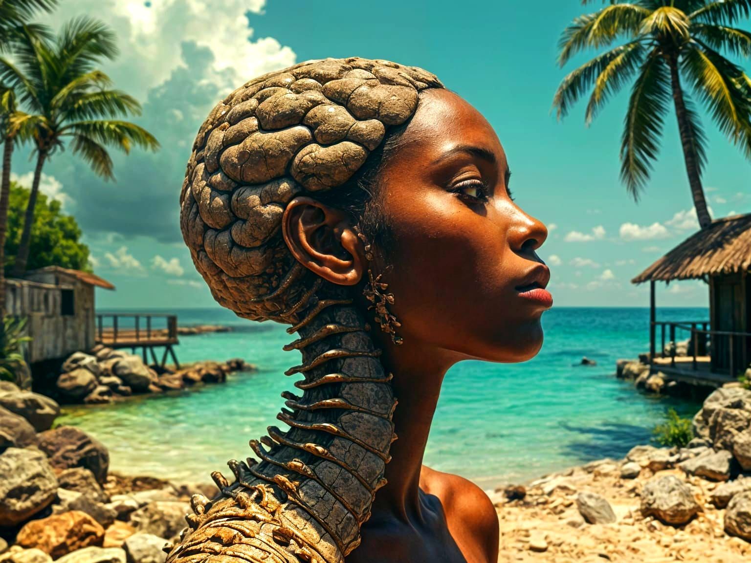 Surreal Reptilian Brain Portrait with Abstract Textures