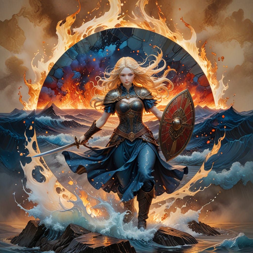 Shieldmaiden Emerges from Fiery Inferno in Norse Mythology-I...